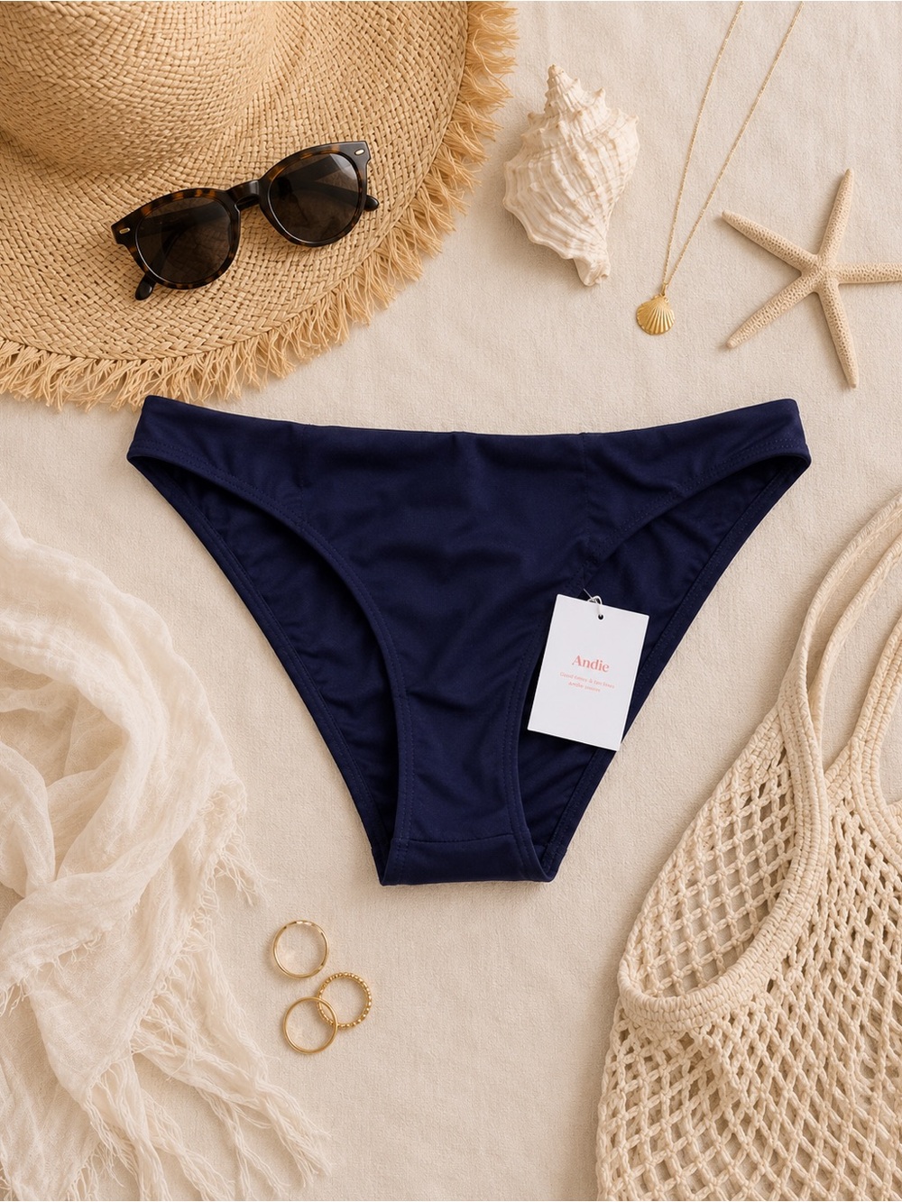 NWT Andie Swim Cheeky Bikini Bottom Navy Blue Size X-Small